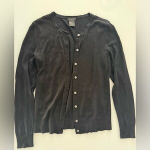 Women's Ann Taylor LOFT Cardigan Cotton Blend Sweater Black Sz Small Lightweight